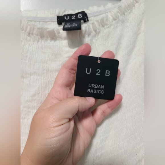 White Off-Shoulder Smocked Peasant Cottage Core Flounce Long Sleeve Crepe Top - Picture 6 of 11